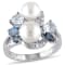 6.5-8MM Freshwater Cultured Pearl and Multi Gem Cluster Ring in Sterling Silver