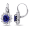8.00ctw Created Blue and White Sapphire with Diamond Accent Floral Halo
Earrings in Sterling Silver