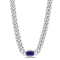 1 1/4 CT TGW Oval Created Blue Sapphire Curb Link Chain Necklace in
Sterling Silver