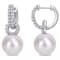 11-12MM Cultured Freshwater Pearl and 1 2/5 CT TGW White Topaz Hoop
Earrings in Sterling Silver