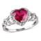 1 5/8 CT TGW Created Ruby and 1/10 CT TW Diamond Heart Ring in Sterling Silver