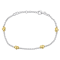 Heart Charm Station Bracelet in 2-Tone White and Yellow Plated Sterling Silver