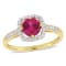 1 CT TGW Created Ruby and 1/7 CT TW Diamond Halo Ring in 10K Yellow Gold