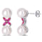 8.5-9MM Cultured Freshwater Pearl and Created Ruby Cross Earrings in
Sterling Silver