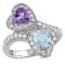 2 5/8 CT TGW Multi Gemstones Heart Twist Ring in Sterling Silver