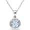 1 1/7 CT TGW Aquamarine Halo Pendant with Chain in Sterling Silver
