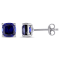 2 1/2 ct Cushion Cut Created Blue Sapphire Stud Earrings in Sterling Silver