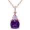 2 1/7 CT TGW Amethyst, Rose de France and Diamond Pendant with Chain in
2-Tone Sterling Silver