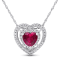 1 CT TGW Created Ruby and 1/5 CT TW Diamond Double Halo Heart Pendant
with Chain 10K White Gold