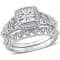 1/3 CT TW Diamond Square Halo Bridal Ring Set in Sterling Silver
