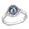 7-7.5MM Black Freshwater Cultured Pearl and White Topaz Halo Ring in
Sterling Silver