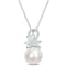 11-12MM Freshwater Cultured Pearl and 5/8 CT TGW Aquamarine and Diamond
Pendant in Sterling Silver
