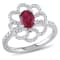 1 CT TGW Ruby and 5/8 CT TW Diamonds Flower Ring in 14K White Gold