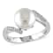 9-9.5MM Freshwater Cultured Pearl Bypass Ring with Diamonds in Sterling Silver
