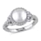 8.5-9MM Freshwater Cultured Pearl and Cubic Zirconia Halo Ring in
Sterling Silver