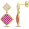 1 3/4 CT TGW Created Ruby and Created Sapphire Earrings in Yellow Plated
Sterling Silver