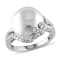 12-12.5MM Freshwater Cultured Pearl Ring with Diamonds in Sterling Silver
