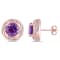 3 1/3 CT TGW Amethyst and White Topaz Swirl Halo Earrings in Rose Plated
Sterling Silver