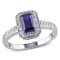 1 1/2 CT TGW Created Blue Sapphire and Diamond Accent Halo Ring in
Sterling Silver