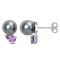 8-9MM Black Tahitian Cultured Pearl and 3/4 CT TGW African Amethyst Stud
Earrings in Sterling Silver