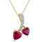 2 5/8 CT TGW Create Ruby and Diaomond Accent Double Heart Pendant with
Chain in 10K Yellow Gold