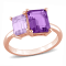3 1/10 CT TGW Amethyst and Pink Amethyst Ring in Rose Plated Sterling Silver