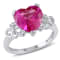 4 1/5 CT TGW Created Pink Sapphire and Diamond Accent Heart Ring in
Sterling Silver