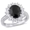 4 3/4 CT TGW Black Sapphire and Created White Sapphire Halo Ring in
Sterling Silver