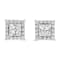 Sterling Silver 1/4ctw Princess and Round Cut Diamond Halo Stud Earrings