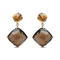 18K Yellow Gold Round Citrine and Cushion Cut Smoky Quartz Gemstone with
Diamond Accent Earrings