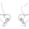 Sterling Silver Round Cut Diamond Heart Dangle Earrings .09ctw