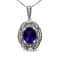 Sterling Silver Diamond Accent and 9x7mm Oval Amethyst Pendant w\chain 18"