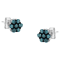 Sterling Silver Treated Blue Diamond Floral Stud Earrings .50ctw