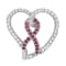 14K White Gold Diamond and Lab Created Pink Sapphire Awareness Ribbon
& Open Heart Pendant w\chain