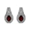 Sterling Silver Diamond Accent and 8x6mm Red Oval Garnet Stud Earrings