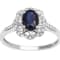 10k White Gold Vintage Style Oval Sapphire and Halo Diamond Ring