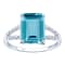 10k White Gold Genuine Emerald-Cut Blue Topaz and Split-Shank Diamond Ring