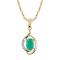 10k Yellow Gold Genuine Oval Emerald and Diamond Pendant With Chain