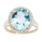 10k Yellow Gold 3.50ct Oval Blue Topaz and Diamond Halo Ring