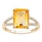 10k Yellow Gold Genuine Emerald-Cut Citrine and Split-Shank Diamond Ring