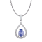 10k White Gold Genuine Pear-Shape Tanzanite and Diamond Halo Teardrop
Pendant With Chain