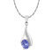 10k White Gold Genuine Oval Tanzanite and Diamond Drop Pendant With Chain