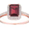 10k Rose Gold Emerald-Cut Garnet and Diamond Halo Ring
