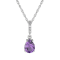 10k White Gold Genuine Pear-Shape Amethyst and Diamond Drop Pendant With Chain