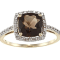 10k Yellow Gold Cushion Smoky Quartz and Diamond Halo Ring