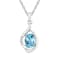 10k White Gold Genuine Oval Blue Topaz and Diamond Pendant With Chain
