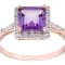 10k Rose Gold Square Amethyst and Diamond Halo Ring
