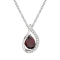 10k White Gold Genuine Oval Garnet and Diamond Halo Drop Pendant With Chain