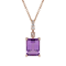 10k Rose Gold Genuine Emerald Cut Amethyst and White Topaz Pendant With Chain