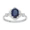 10k White Gold Vintage Style Genuine Oval Sapphire and Diamond Halo Ring